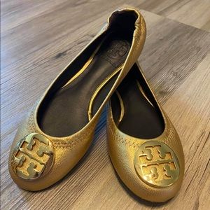 Tory Burch Metallic Gold Kids Ballet Flats Size12C